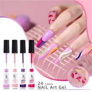 Cosmetics 24-Color Gel Liner Set for Nail Art - With Built-in Thin Brush